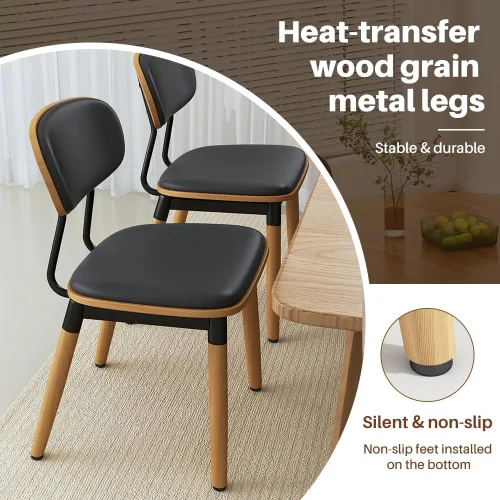 Miniatura 3 de Juego de 4 sillas de comedor, modernas sillas de cocina tapizadas de piel sintética con respaldo de madera curvada de nogal y cojín de asiento