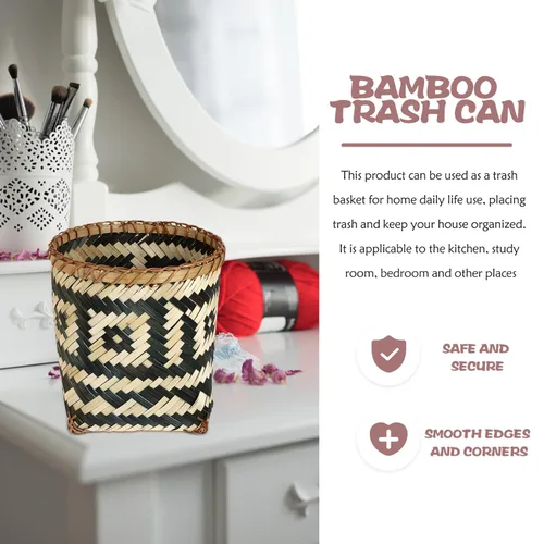 Miniatura 8 de Healeved Papelera de mimbre tejida de ratán, cesta de basura rústica, contenedor de basura redondo, contenedor de basura decorativo, cesta