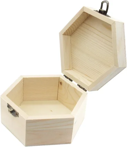 Miniatura 4 de Caja lisa sin terminar, caja de joyería hexagonal de madera sin pintar, caja del tesoro de almacenamiento de bricolaje