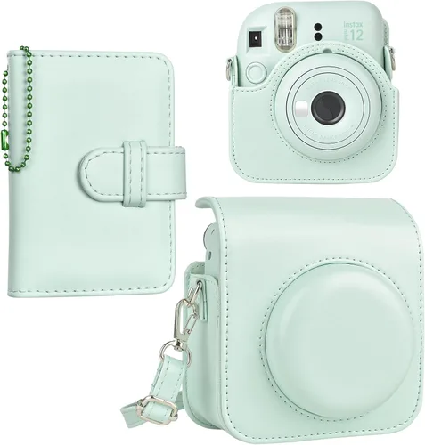Miniatura 13 de Funda para cámara instantánea Fuji Mini 12, adorable funda de piel sintética con lazo, compatible con cámara Fuji Instax Mini 12, bolsa para cámara