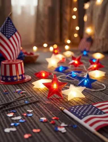 Miniatura 2 de Tira de luces de estrellas rojas, blancas y azules, 8.5 pies, luces de decoración del 4 de julio con 10 luces rojas, blancas y azules, tira de luces