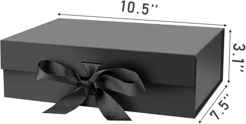 Miniatura 2 de DaiJoob Caja de regalo con tapa para regalos de 10.5 x 7.5 x 3.1 pulgadas con cinta y cierre magnético (paquete de 1) (negro)