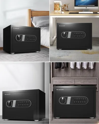 Miniatura 8 de Caja de seguridad, cajas de seguridad para el hogar con llave y bolsa ignífuga e impermeable, caja de seguridad pequeña de 0.8 pies cúbicos