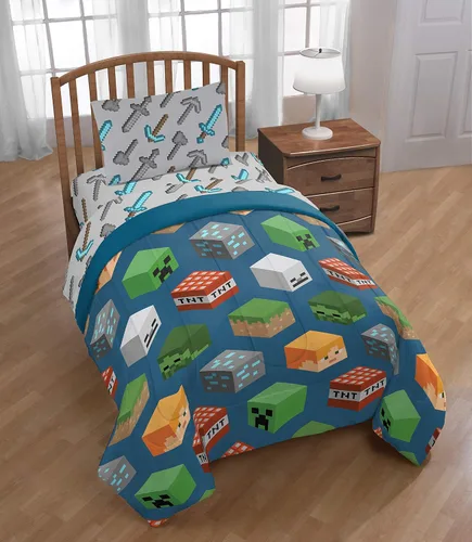 Miniatura 3 de Jay Franco - Edredón para niños, suave y acogedor para una decoración de habitación con estilo, producto oficial con licencia, azul - Minecraft