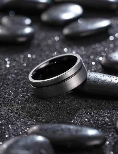 Miniatura 53 de King Will Anillo de boda de carburo de tungsteno para hombre con diseño de ranura, 6/7/0.315 in de ancho, acabado cepillado/pulido para hombre