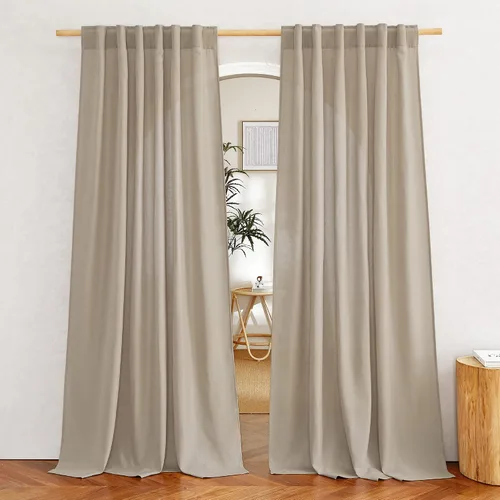 Miniatura 79 de NICETOWN Cortinas de lino grueso para dormitorio, privacidad añadida, bolsillo para barra y pestaña trasera, no se transparentan, mezcla de lino