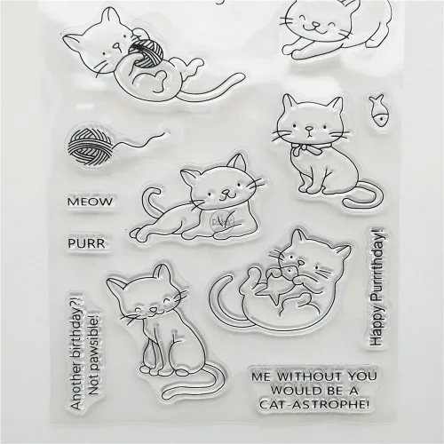 Miniatura 4 de DzIxY Word Happy Purrrthday - Juego de sellos transparentes y troqueles de corte de metal para hacer tarjetas, álbumes de recortes, suministros de 17