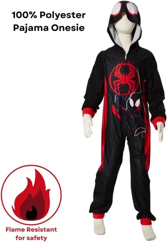 Miniatura 6 de Marvel Pijama de Spiderman para niños, disfraz de Spiderman con capucha de Miles Morales o para dormir con cremallera frontal, tallas 4-10
