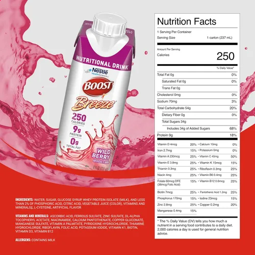 Miniatura 2 de BOOST Breeze Clear Bebida nutricional – 250 calorías – 19 vitaminas y minerales – 0.23 oz de proteína – Bebida nutricional transparente fortificada