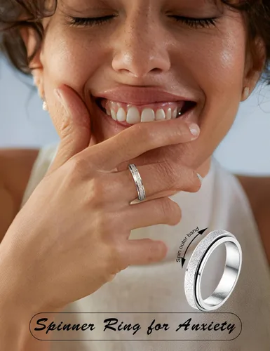 Miniatura 38 de Diamday Anillos antiestrés para mujeres y hombres – Anillo giratorio de acero inoxidable de 2/4 para aliviar la ansiedad y el estrés, con purpurina