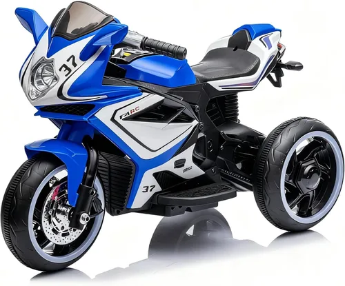 Tamco - Motocicleta recargable, para niños de 3 a 4 años con pedal de arranque, música, luces, ruedas de iluminación (azul)
