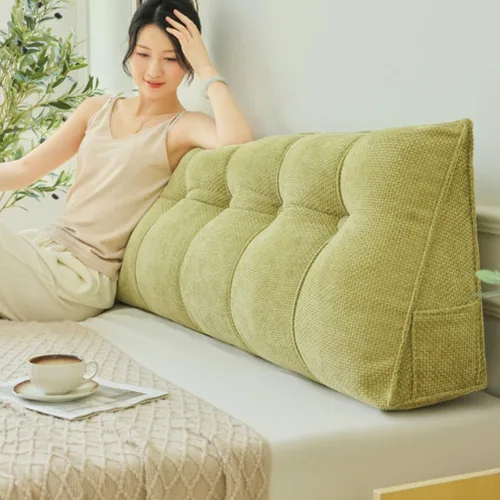 Miniatura 11 de Almohada grande de cuña de lectura, cojín de terciopelo para cabecero, respaldo triangular, color liso, para cama de día, litera, dormitorio