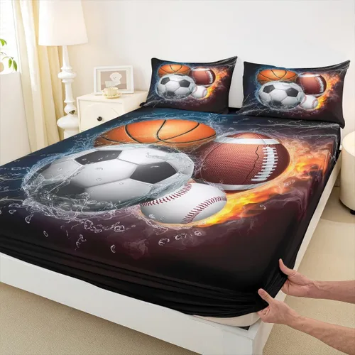 Miniatura 23 de Erosebridal Graffiti Rugby Ball Sheets for Boys Girls Colorful Rugby Helmet Fitted Sheet,Sports Kids Bedding Sets Football Game Bed Sets Twin 2 Piece