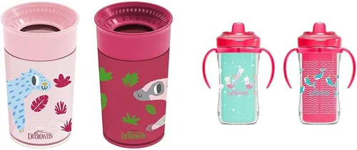 Dr. Brown's Milestones Cheers - Vaso de transición sin boquilla de 360 tazas, apto para viajes, sin fugas, para sorber y milestones con aislamiento