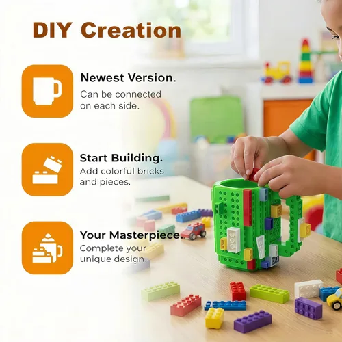 Miniatura 5 de Lumsburry Taza de café de ladrillo integrada, divertida taza de bricolaje con bloques de construcción creativa para niños, hombres y mujeres, Verde