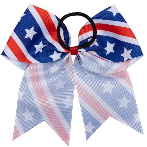 Miniatura 3 de 18 PCS 8" Large American Flag Cheer Hair Bows Ponytail Holder Elastic Band Handmade for Cheerleaders Teen Girls College Sports