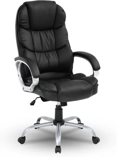 Silla de oficina ejecutiva de respaldo alto, silla de piel sintética ajustable en altura, computadora ergonómica con respaldo grande y alto, cojín