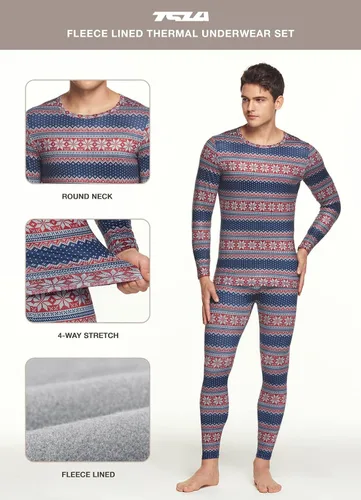 Miniatura 4 de TSLA Conjunto de ropa interior térmica para hombre, pantalones largos con forro polar suave, capa base cálida de invierno, parte superior e inferior