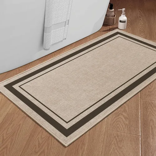 Miniatura 18 de chakme Juego de 2 alfombras de baño ultrafinas, absorbentes, antideslizantes, lavables a máquina, color beige oscuro, 17 x 24 pulgadas + tapete