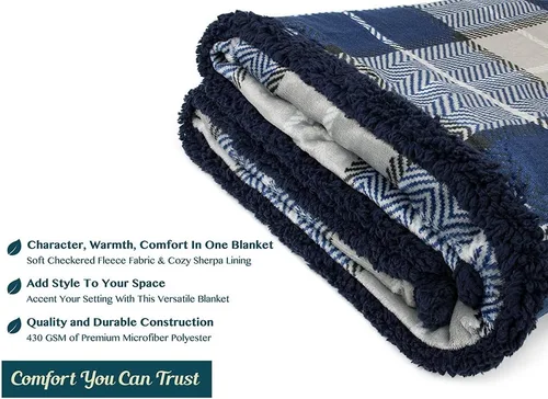 Miniatura 6 de PAVILIA Premium Manta de cama de vellón sherpa a cuadros tamaño individual, súper suave, acogedora, afelpada, microfibra ligera, reversible