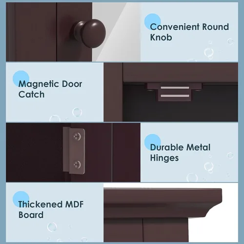 Miniatura 5 de Botiquín marrón con espejo, almacenamiento ajustable montado en la pared para baño, sala de estar, dormitorio, entrada y cocina