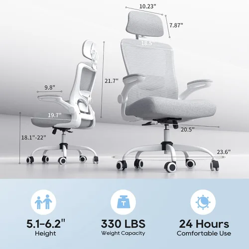 Miniatura 2 de Silla de oficina ergonómica, silla de oficina de malla de respaldo alto con soporte lumbar ajustable, reposabrazos abatibles, silla giratoria