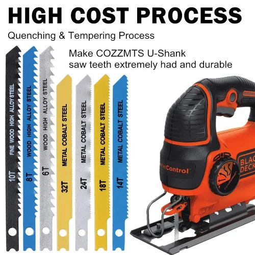Miniatura 4 de 30 piezas de juego de hojas para sierra de calar con mango en U para corte de madera, plástico y metal, compatibles con Bosch DEWALT SKIL Black and