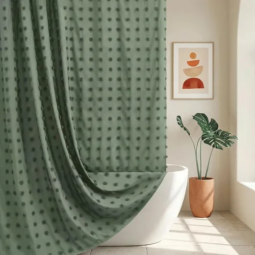 Miniatura 21 de Siiluminisoy Cortina de ducha pequeña bohemia de tela tejida, bonita cortina de ducha beige, 36 x 72 pulgadas, con pliegues mechonados, floral