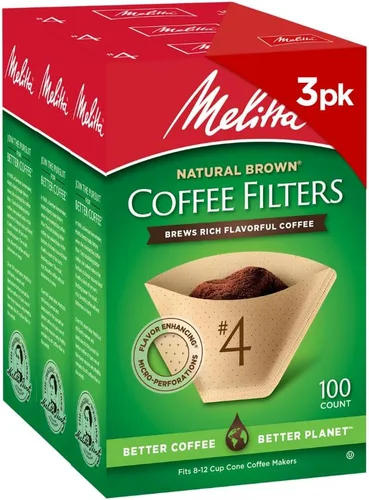 Melitta - Filtros cónicos para café #4, marrón natural, 100 unidades (paquete de 3), 300 filtros en total - Compatible con todas las cafeteras