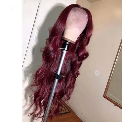 Miniatura 3 de Peluca de color burdeos 99J invisible falso cuero cabelludo encaje frontal pelucas de cabello humano brasileño Remy línea capilar natural 13x4 parte