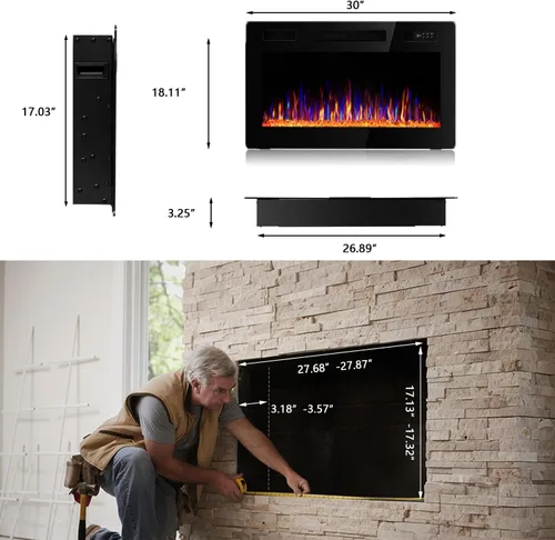 Miniatura 8 de Vitesse Chimenea eléctrica ultrafina de 30 pulgadas, con bisel estrecho, calentador de chimenea lineal empotrado en la pared, control remoto