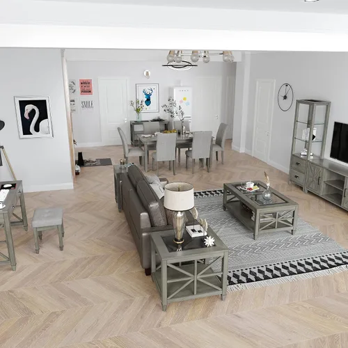 Miniatura 6 de Mesa auxiliar de granja para sala de estar, muebles cuadrados de madera maciza, mesas auxiliares grandes con silla de almacenamiento, mesa de centro