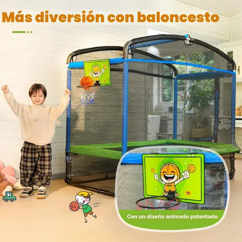 Miniatura 4 de Zupapa - Cama elástica rectangular de 4x6 pies con silla hamaca, aro de baloncesto y red de seguridad - Cama elástica para interiores y exteriores 5
