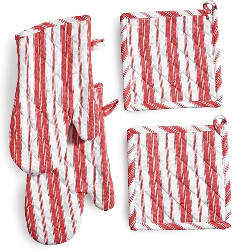 Miniatura 15 de Juego de guantes de horno y soportes para ollas - Guantes resistentes al calor duraderos - Mitones gruesos para cocina - Adecuados para cocinar