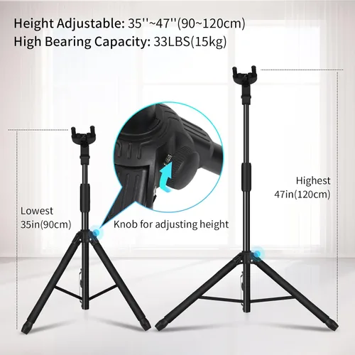 Miniatura 5 de GUITTO Soporte para guitarra - Bloqueo automático resistente, ajustable y plegable para acústica/eléctrica/bajo (capacidad de 15 kg), base