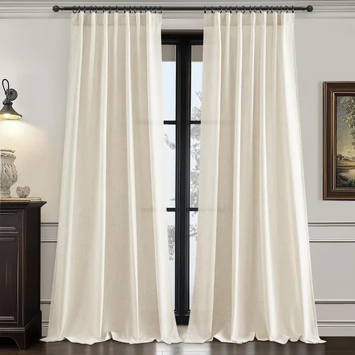 Miniatura 21 de Cortinas translúcidas de lino beige blanco de 84 pulgadas de largo, 2 paneles, cortinas modernas con filtrado de luz y privacidad, riel de techo