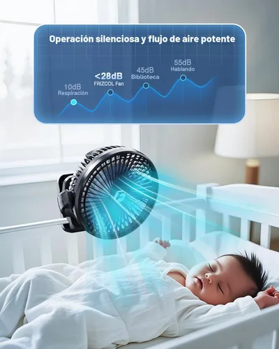 Miniatura 4 de FRIZCOL Ventilador portátil de 12000 mAh con clip de 8 pulgadas, recargable, funciona con pilas, ventiladores de campamento con luces y control