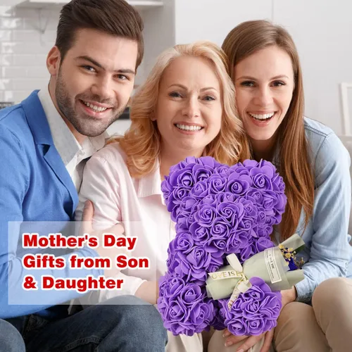 Miniatura 2 de Regalos para madre, regalo de oso de rosas para mujeres, regalos de cumpleaños para novia, esposa, oso de flores con collar "I Love You" en 100