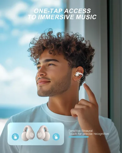 Miniatura 6 de Jzones Auriculares inalámbricos con clip de oreja abierto, Bluetooth 5.4, ligeros, cómodos, deportivos, de conducción ósea, micrófono integrado