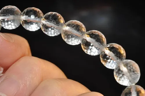 Miniatura 7 de Bella-gems Pulsera elástica redonda facetada de cuarzo con cristal de roca transparente de 0.394in 19 cuentas A1362