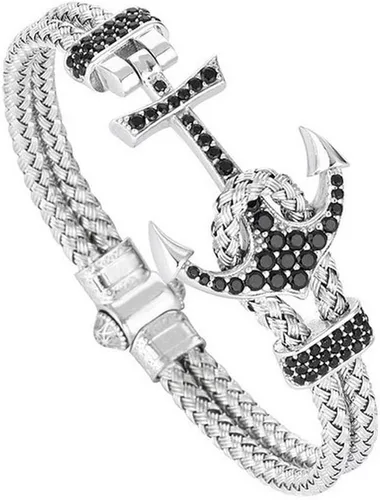 Miniatura 2 de Brazalete de ancla para hombre con ancla de acero inoxidable y correa de piel negra BCB-0125