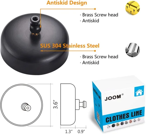 Miniatura 3 de JOOM Tendedero retráctil de acero inoxidable resistente de 9 pies (máximo) para colgar y secar en baño, lavandería, hoteles, acabado cromado