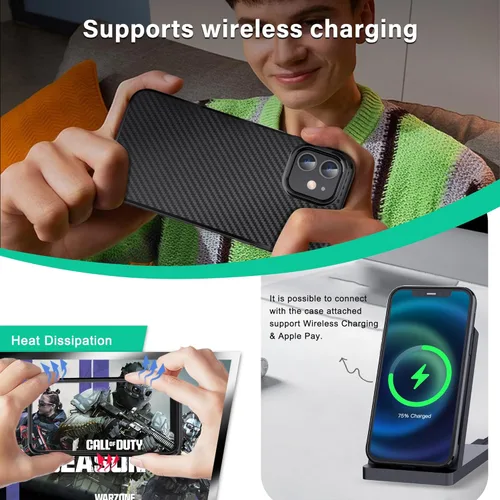 Miniatura 7 de ONES Funda delgada para iPhone 11, patrón de fibra de carbono, ultra delgada, funda protectora a prueba de golpes con diseño minimalista y Negro