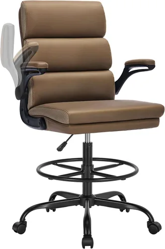 Miniatura 8 de Silla de Dibujo Silla Alta de Oficina con Reposabrazos Abatibles Acolchados, Silla de Escritorio de Pie Ergonómica Ejecutiva para Computadora