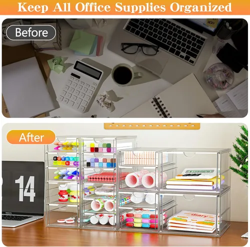Miniatura 6 de Organizador de maquillaje acrílico con 17 cajones, paquete de 4 organizadores transparentes para mostrador de baño para paletas, cosméticos