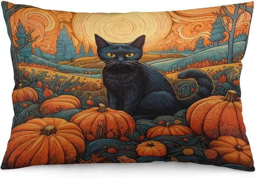 Miniatura 25 de Fundas de almohada frescas de casa embrujada, castillo, luna, bosque medieval, calabaza, fundas de almohada rectangulares con cremallera invisible
