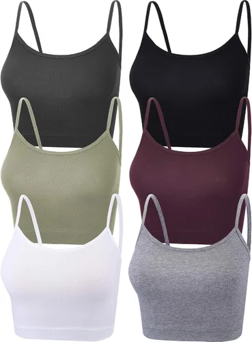 6 piezas de camiseta corta para mujer, tirantes delgados, espalda cruzada, sin mangas, para deportes, yoga (color oscuro, S), Multicolor, surtido