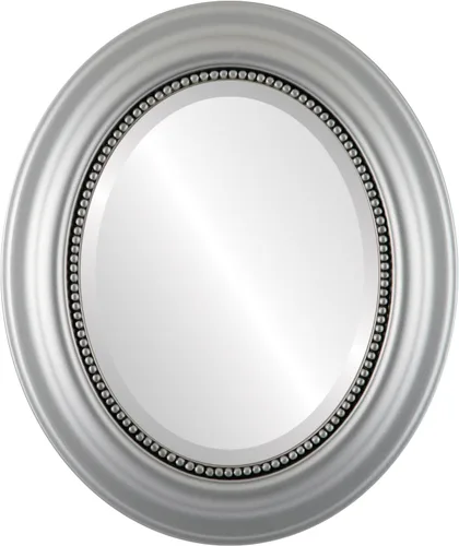 OVALCREST Espejo de pared ovalado biselado para decoración del hogar, estilo patrimonial, espray plateado, dimensiones exteriores de 25 x 29 pulgadas