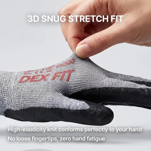 Miniatura 5 de DEX FIT FN330 - Guantes de trabajo de nitrilo, ajuste elástico 3D, agarre potente, táctil inteligente, recubierto de espuma resistente, fino
