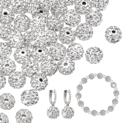 Miniatura 11 de PH PandaHall 100 cuentas de arcilla de hematita con diamantes de imitación negros de 0.394 pulgadas (0.394 in) – cristal de polímero pavimenta bola